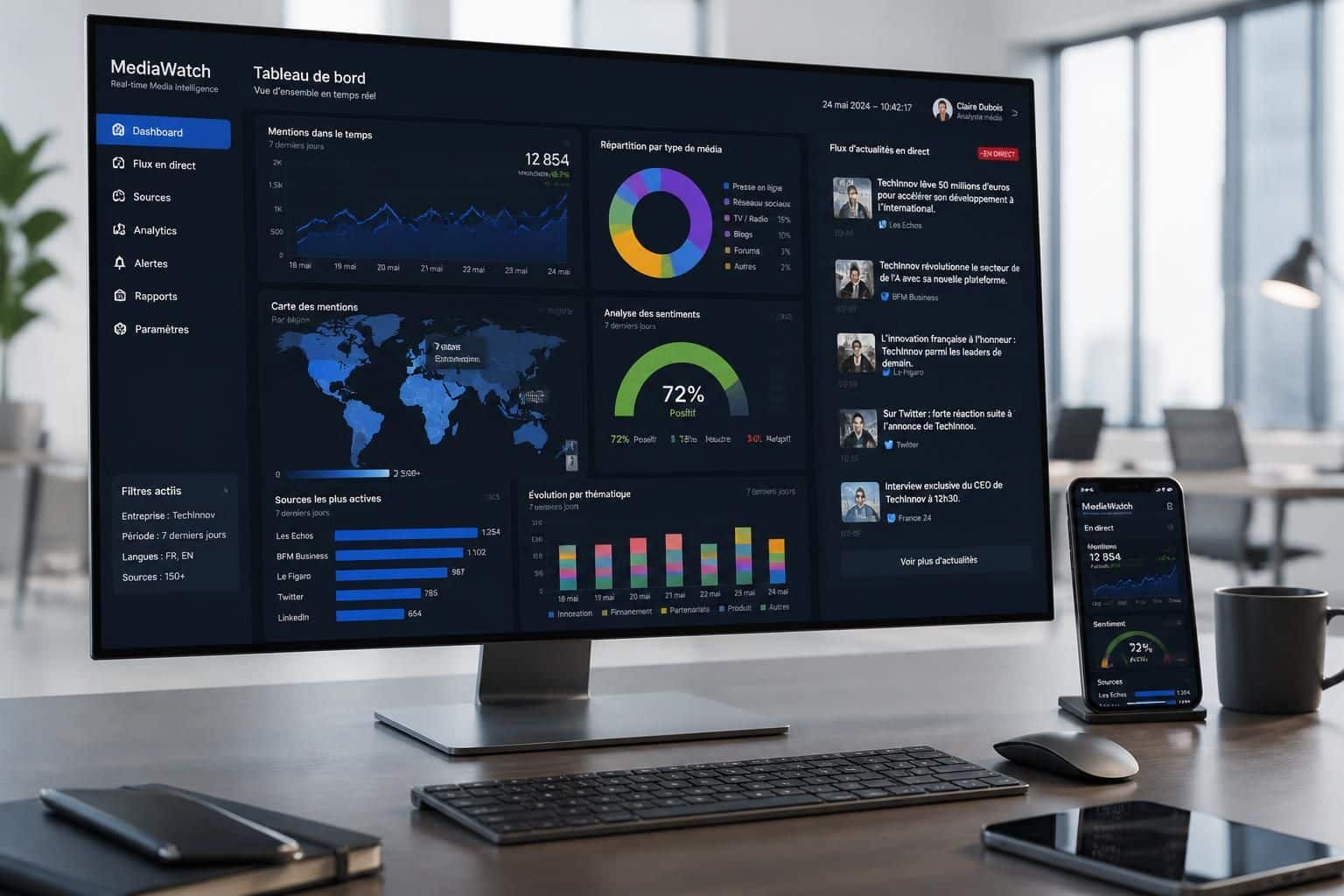 tagaday est une plateforme de veille médias en temps réel dédiée aux entreprises, leur permettant de suivre et d’analyser les tendances médiatiques pour une prise de décision éclairée.